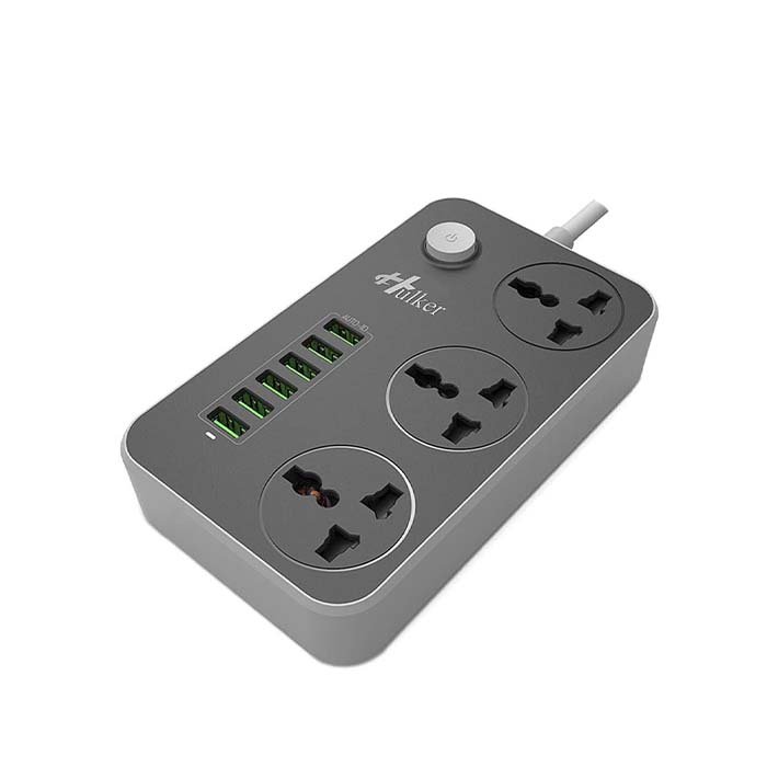 Hulker Extension Lead with USB Ports 3 Way Outlets 6 USB Ports Surge Protection UK Socket with Bold Extension Cord with Fuse and Shutter Power Strips Universal Socket, Black