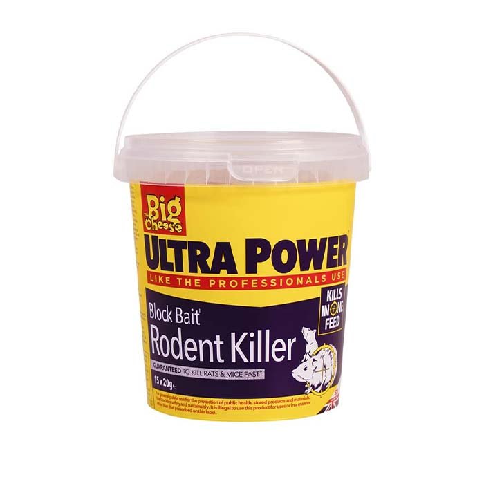 The Big Cheese Ultra Power Block Bait Rodent Killer - 20g x 15, Rat and Mice Brodifacoum Poisoning Blocks, Fast Acting, Red, Biodegradable, British Grain, Damp-Proof