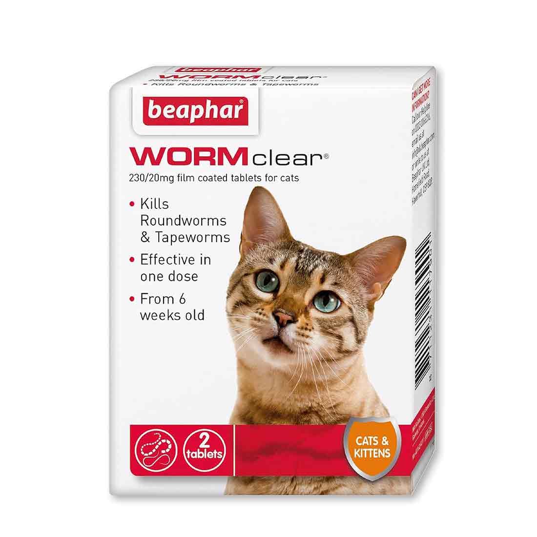 Beaphar | WORMclear® Tablets for Cats | Kills All Common UK Intestinal Worms (Roundworms & Tapeworms) | Vet Strength Treatment | Meat-Flavoured | 2 Tablets (Pack of 1)